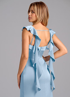 Azazie Adi Bridesmaid Dresses Powder Blue A-Line Pleated Stretch Satin Dress image2