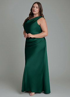 Azazie Kieryn Bridesmaid Dresses Emerald Mermaid Pleated Stretch Satin Dress image10