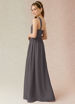 Azazie Jiya Junior Steel Grey A-Line Pleated Chiffon Dress image3