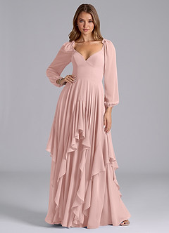 Azazie Karan Brautjungfernkleider A-Linie Langarm Chiffon Kleid Puderrosa image3