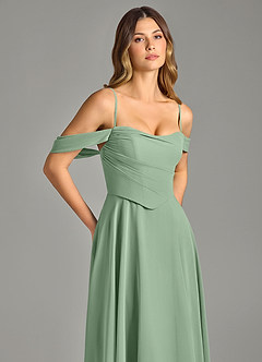 Azazie Chelsey Schlussverkauf Wandelbar A-Linie Schulterfrei Chiffon Kleid Lemon Sorbet image2
