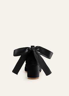 front Satin Pearl and Bow Pointed Toe Block Heels