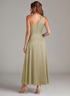 Azazie Brooke Suknie dla druhen Linia A Jedno ramię Satyna elastyczna Długość kostki Sukienka image7