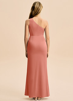 Azazie Akilah Junior Robe Fourreau en Satin extensible Plissée Rose Saumon image6