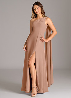 Azazie Tella Jurken voor bruidsmeisjes Jurk van Chiffon met A-Lijn One-Shoulder Champagne Roos image3