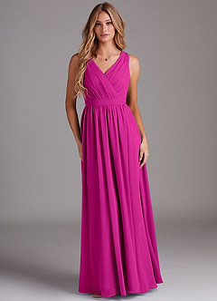 Azazie Kingsley Robes de demoiselle d'honneur Robe Trapèze en Mousseline de soie Dentelle Fuchsia image1
