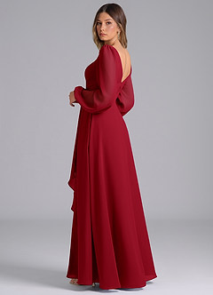 Azazie Liah Bridesmaid Dresses Scarlet A-Line Long Sleeve Chiffon Dress image2