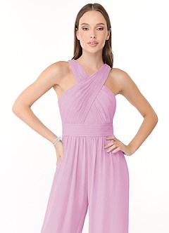 Azazie Berdie Bridesmaid Dresses Candy Pink Halter Chiffon Jumpsuit image5