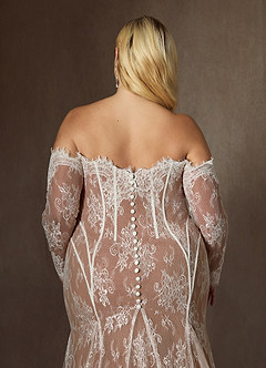 Azazie Katherine Wedding Dresses Diamond White Mocha Mermaid Off the Shoulder Tulle Dress image13