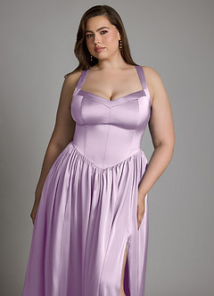 Azazie Francis Bridesmaid Dresses Frosted Lilac A-Line Corset Stretch Satin Dress image14