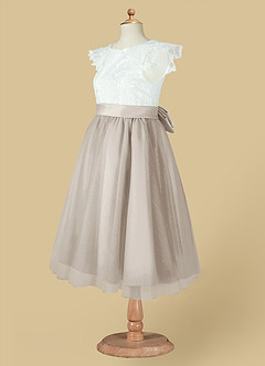 Azazie Vetty Flower Girl Dresses Ivory Frost A-Line Lace Tulle Dress image14