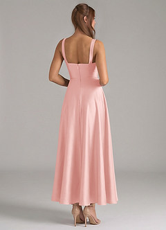 Azazie Shaude Bridesmaid Dresses Powder Pink A-Line Pleated Stretch Satin Dress image6
