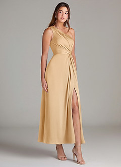 Azazie Brooke Suknie dla druhen Linia A Jedno ramię Satyna elastyczna Długość kostki Sukienka image4