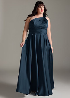 Azazie Charlize Jurken voor bruidsmeisjes Jurk van Stretch Satijn met A-lijn One-shoulder Donkere Marine image11