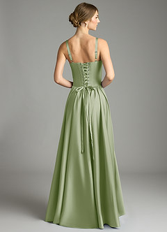 Azazie Evadina Vestidos de damas de honor Vestido de Salvia Polvorienta de Satén Elástico de Corte en A con Corsé image2