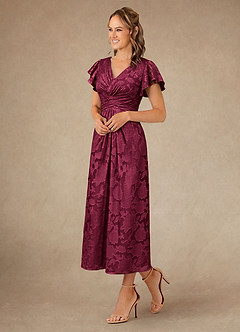 Azazie Vera Mother of the Bride Dresses Burgundy A-Line Pleated Floral Burnout Dress image2