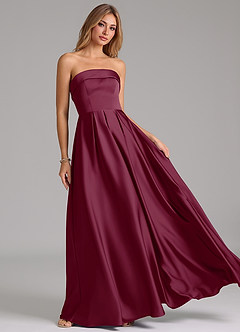 Azazie Lucienne Bridesmaid Dresses Mulberry A-Line Strapless Stretch Satin Convertible Dress image8
