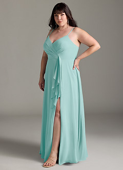 Azazie Akita Robes de demoiselle d'honneur Robe Trapèze en Mousseline de soie Aqua image8