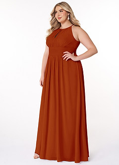 Azazie Bonnie Bridesmaid Dresses Paprika A-Line Keyhole Ruched Chiffon Dress image8