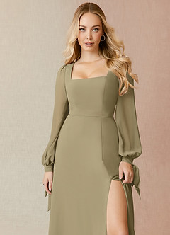 Azazie Leonia Bridesmaid Dresses Moss Green A-Line Long Sleeve Chiffon Dress image5