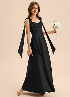 Azazie Halley Junior Vestido de Negro de Satén Elástico de Corte en A con Lazo image5