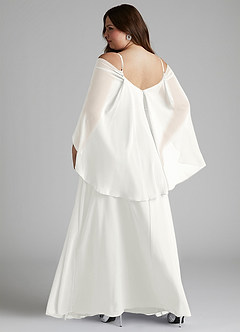 Azazie Cienna Brautjungfernkleider A-Linie Langarm Chiffon Kleid Weiß image8