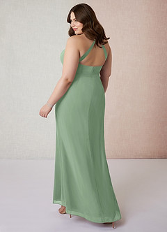 Azazie Becca At-home Try On Dresses Agave Sheath V-Neck Chiffon Dress image10