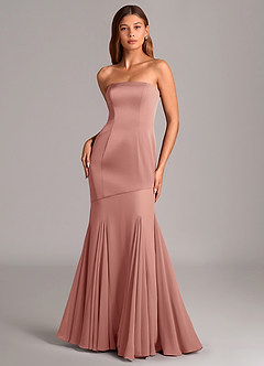 Azazie Uma Brautjungfernkleider Wandelbar Meerjungfrau-Linie Schulterfrei Chiffon Kleid Rosettenrosa image1