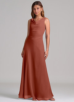 Azazie Nerine Brudtärnklänningar Klä av A-Linje i Chiffong Plisserad Kastanjebrunt image3