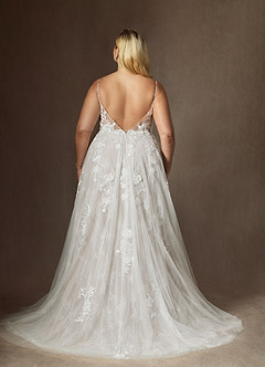Azazie Monda Wedding Dresses Diamond White A-Line Lace Tulle Dress image13