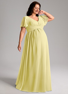 Azazie Verna Maternity Bridesmaid Dresses A-Line V-Neck Ruched Chiffon Floor-Length Dress image7