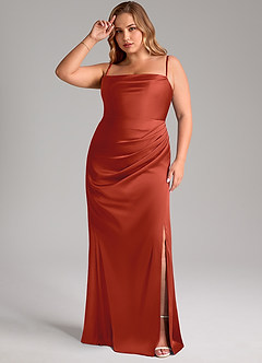 Azazie Leonis Brautjungfernkleider Wandelbar Meerjungfrau-Linie Plissee Stretch-Satin Kleid Rost image12