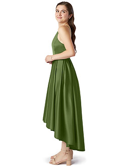 Azazie Jemima Junior Juniper A-Line with Pockets Stretch Satin Dress image3