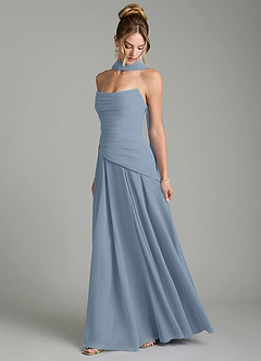 Azazie Gabriela Robes de demoiselle d'honneur Robe Trapèze en Mousseline de soie Corset Bleu Poussiéreux image4