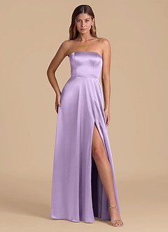 Azazie Wren 신부 들러리 드레스 A라인 스트랩리스 메탈릭 새틴 바닥 길이 드레스 image4