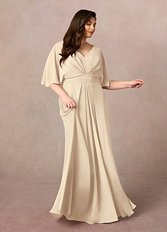Azazie Oksana Mother of the Bride Dresses Champagne A-Line V-Neck Pleated Chiffon Dress image7