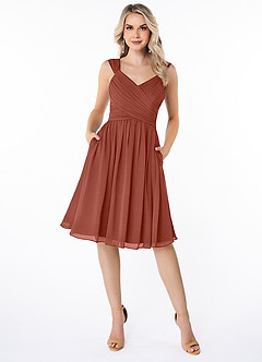 Azazie Angie Bridesmaid Dresses Auburn A-Line Corset Chiffon Dress image1