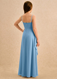 Azazie Cannoli Girls Formal Flower Girl Dresses Steel Blue A-Line Pleated Chiffon Dress image2