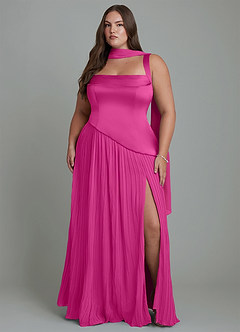 Azazie Stephanie Vestidos de damas de honor Vestido Fucsia de Satén Elástico de Línea A con Plisado image14