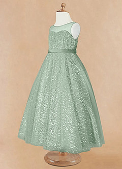 Azazie Siwa vestidos de niña de las flores Vestido de Agave de Tul de Corte En A con Perla image6