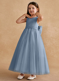 Azazie Cookie Flower Girl Dresses Dusty Blue A-Line Bow Tulle Dress image4