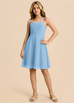 Azazie Shale Junior Powder Blue A-Line Bow Chiffon Dress image3