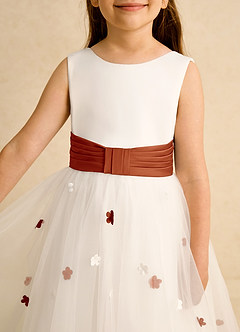 Azazie Cricket Flower Girl Dresses Ivory Paprika Ball-Gown Pleated Matte Satin Dress image8