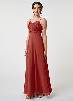 Azazie Sonya Junior Terracotta A-Line Lace Chiffon Dress image1