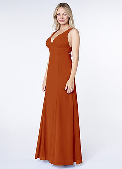 Azazie Christiana Final Sale Paprika A-Line V-Neck Pleated Chiffon Dress image4