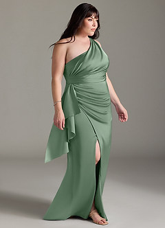 Azazie Maive Bridesmaid Dresses Matcha Sheath Ruched Stretch Satin Dress image8