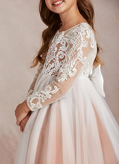 Azazie Elodie Blumenmädchenkleider Ballkleid Spitze Kleid Elfenbein Bronzer image7