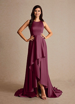 Azazie Niles Mother of the Bride Dresses Mulberry A-Line Trains Stretch Satin Dress image5