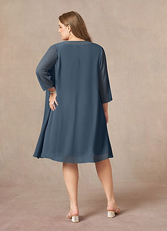 Azazie Shirley Abiti per la Madre della Sposa Abito A-Line in Chiffon con Scollo a U a Pieghe Blu Nettuno image9