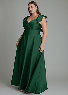 Azazie Leilani Bridesmaid Dresses Dark Green A-Line Ruched Stretch Satin Dress image15